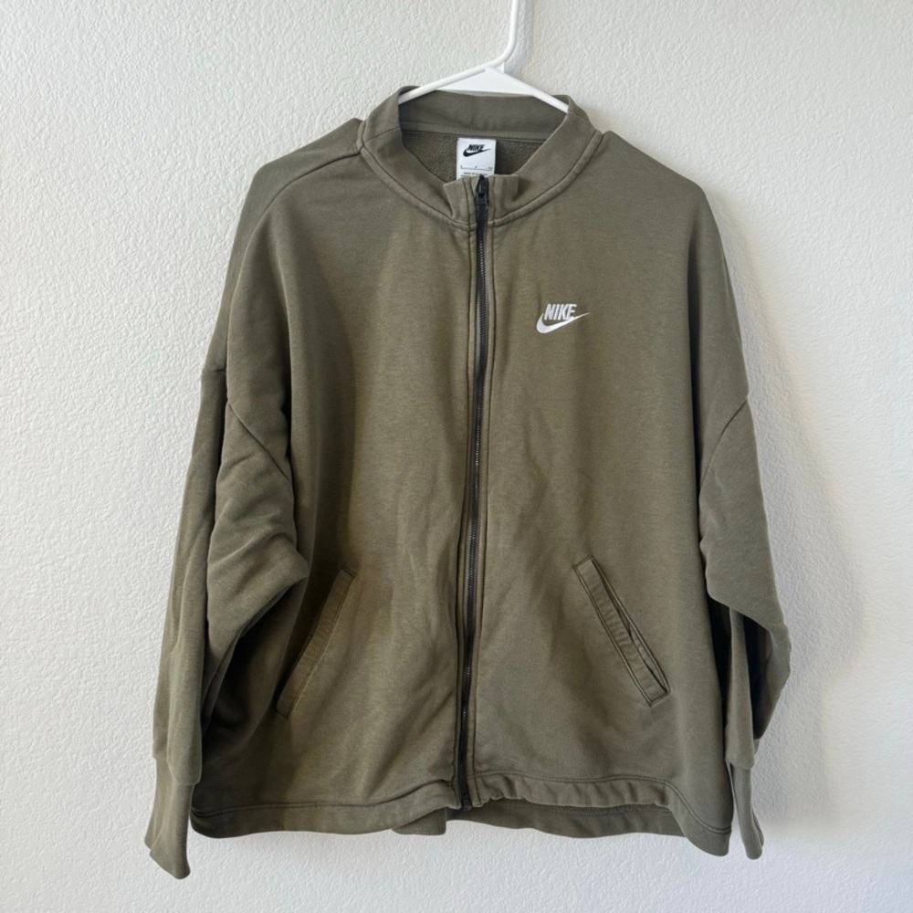 nike olive green sportswear club fleece loose zip up track sweater jacket